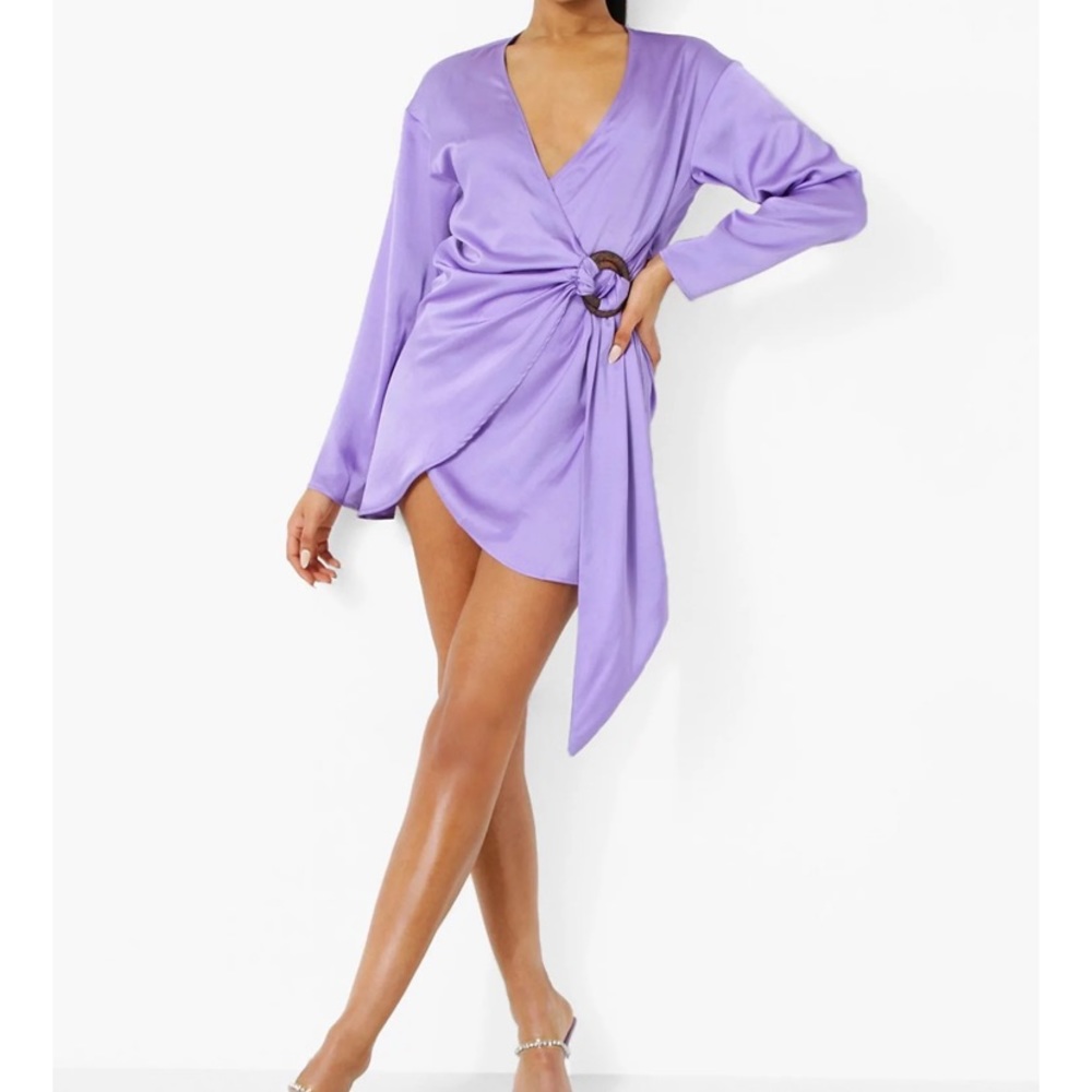 Boohoo Lilac Satin Style Wrap Dress New With Tags